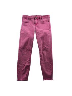 Kut From The Kloth Women Connie Skinny Crop Jeans Sz 2 Pink Frayed Hem Low Rise